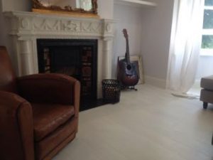 White Painted solid pitch pine flooring